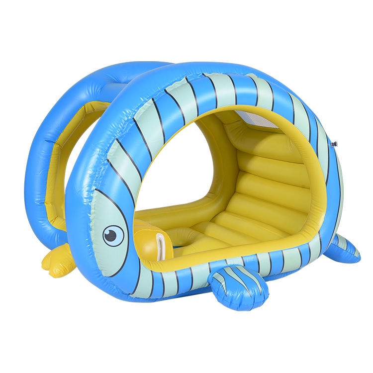揭阳厂家定制儿童充气浮排户外水上充气浮椅坐骑鱼形有蓬泳池玩具